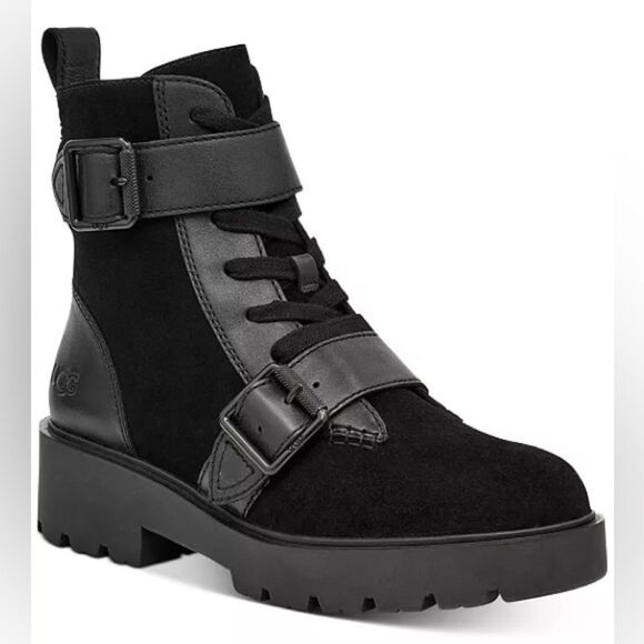 Ugg Boots Women’s 5 Zorrah Black Suede Leather Combat Ankle with Buckle Detail - Picture 8 of 8